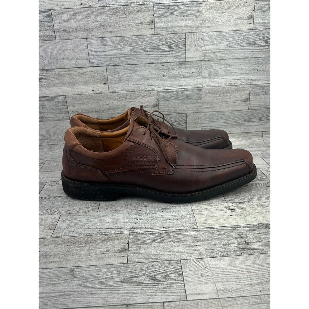 ECCO Mens Leather Dress Shoes Lace Up Brown Square Toe Size EU‎ 47 US 13.5